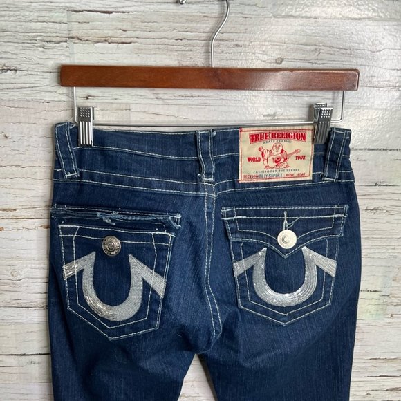 TRUE RELIGION Billy Super T Low Rise Boot Straight Leg Size 27 Sparkly silver - Picture 8 of 10